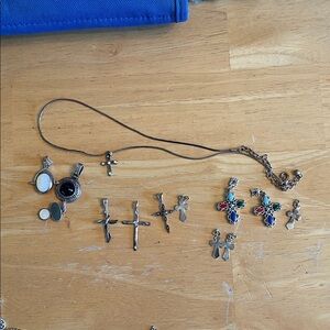 Silver Necklace with Cross and Angel Pendants
